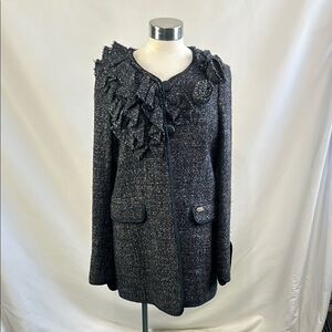 Liu Jo Blue Tweed Ruffle Neck 3/4 Jacket